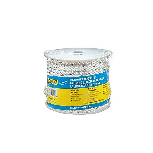 Sale Premium 3-Strand Twisted Nylon Anchor LineWhite With Blue Tracer, 3/8″ x 150'