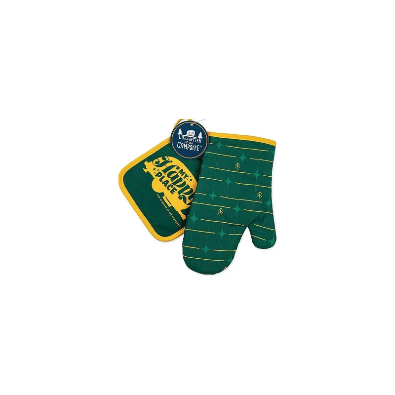 Camco 53124 Green Grid Oven Mitt/Dark Blue Pot Holder Set Discount