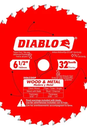 Diablo D0632GPX Circular Saw Blade, 6-1/2 in Dia, 5/8 in Arbor, 32-Teeth, TiCo Cutting Edge Same Day Shipping