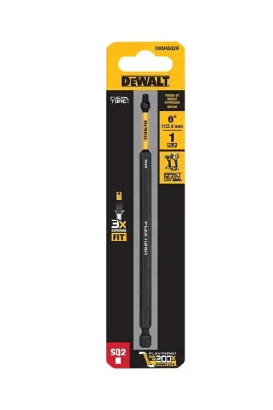Last Chance DEWALT FLEXTORQ DWAF6SQ2IR Impact Screwdriving Bit, #2 Drive, Square Drive, 1/4 in Shank, Hex Shank, 6 in L, Steel