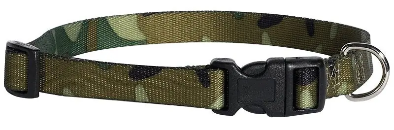 Must Have Casual Canine ZA6741 10 43 Dog Collar, D-Ring Link, 10 to 16 in L Collar, 5/8 in W Collar, Nylon, Green Camo