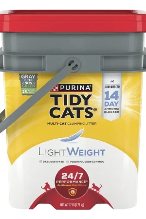 Tidy Cats Lightweight 24/7 Performance 15367 Clumping Cat Litter, Clay, 17 lb Pail Professional Grade
