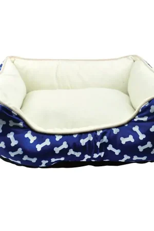 Premium PetEdge Slumber Pet ZA2227 19 19 Cuddler Bed, 20 in L, 16 in W, Bone Pattern, Polyester Fill, Sherpa Cover, Blue