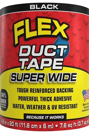 Flex Seal DTBLKR4620 Duct Tape, Peel Back, 20 ft L, 4.6 in W, Mesh Backing, Black Best Price