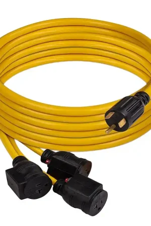 Deal Firman Accessories Series 1101 Portable Power Cord, Male, Female, 10 ga Wire, 25 ft L, Plastic Sheath, Yellow Sheath