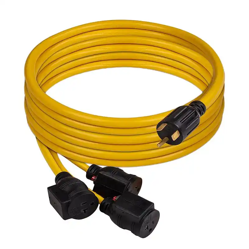 Deal Firman Accessories Series 1101 Portable Power Cord, Male, Female, 10 ga Wire, 25 ft L, Plastic Sheath, Yellow Sheath