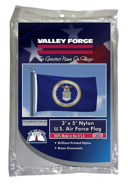 Must Have Valley Forge BTUSAF3 Military Air Force Flag, Nylon, Dark Blue Background, 5 ft L, 3 ft W