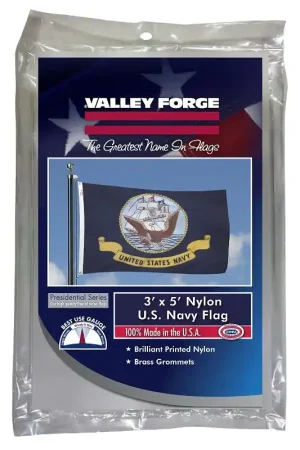 Valley Forge BTUSNV3 Military Navy Flag, Nylon, Dark Blue Background, 5 ft L, 3 ft W High Quality
