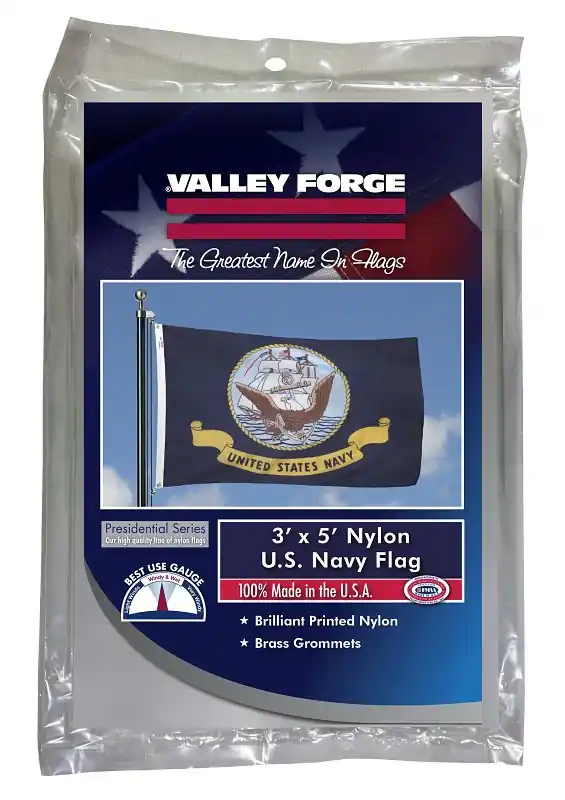 Valley Forge BTUSNV3 Military Navy Flag, Nylon, Dark Blue Background, 5 ft L, 3 ft W High Quality
