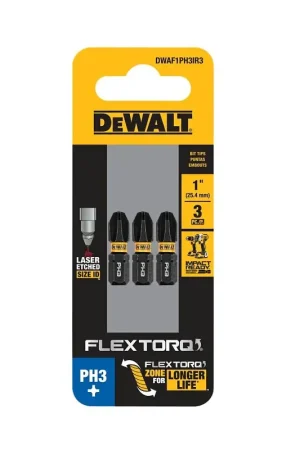 Popular DEWALT FlexTorq DWAF1PH3IR3 Impact Screwdriver Bit, #3 Drive, Phillips Drive, 1/4 in Shank, Hex Shank, 1 in L, Steel