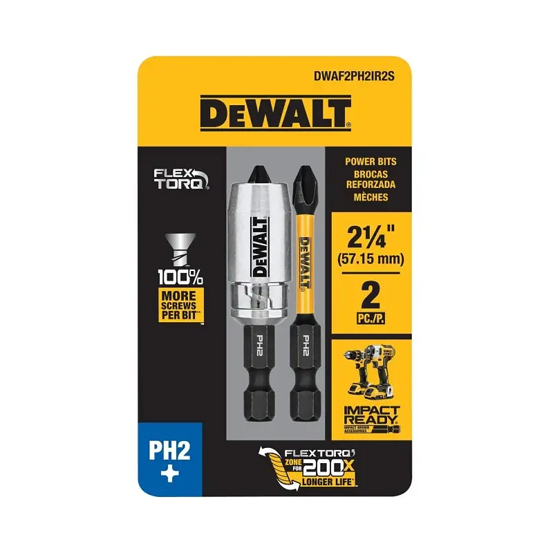 Buy Direct DEWALT FlexTorq, IMPACT READY Series DWA2PH2IR2S Screwdriver Bit, #2 Drive, Phillips Drive, 1/4 in Shank, Hex Shank, HSS