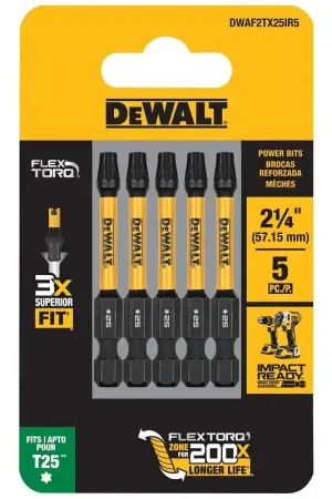 DEWALT DWAF2TX25IR5 Driver Bit, T25 Drive, Torx Drive, 1/4 in Shank, Hex Shank, 2-1/4 in L, HSS Time-Limited