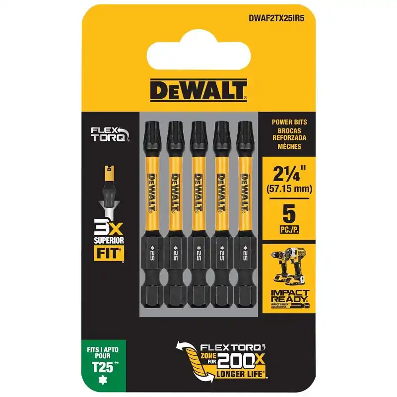 DEWALT DWAF2TX25IR5 Driver Bit, T25 Drive, Torx Drive, 1/4 in Shank, Hex Shank, 2-1/4 in L, HSS Time-Limited