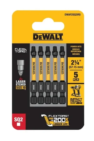 DEWALT FlexTorq, IMPACT READY Series DWA2SQ2IR5 Screwdriver Bit, #2 Drive, Square Drive, 1/4 in Shank, 2-1/4 in L, HSS Holiday Sale