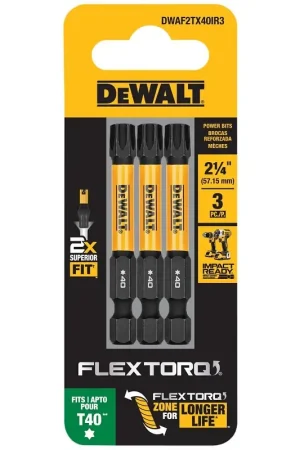 Best Choice DEWALT FlexTorq DWAF2TX40IR3 Impact Screwdriver Bit, T40 Drive, Torx Drive, 1/4 in Shank, Hex Shank, 2-1/4 in L, Steel