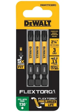 DEWALT FlexTorq DWAF2TX30IR3 Impact Screwdriver Bit, T30 Drive, Torx Drive, 1/4 in Shank, Hex Shank, 2-1/4 in L, Steel Buy Direct