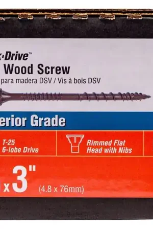 Simpson Strong-Tie Deck-Drive HCKDSVT3S DSV Wood Screw, #10 Thread, 3 in L, Rimmed Flat with Ribs Head, T25 Drive Best Choice