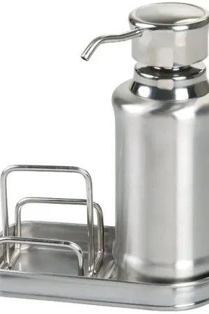 Big Sale iDESIGN 48070 Soap Dispenser Kit, 10 oz Capacity, Stainless Steel, Silver, Brushed, Polished, Counter Top Mounting, Pack of 4