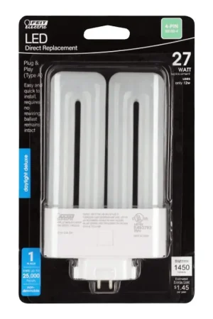 Trusted Brand Feit Electric BPPL27865LEDHDRP Quad Tube Replacement Bulb, 27 W Equivalent, GX10Q-4 Lamp Base, 6500 K Color Temp