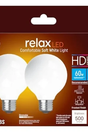 GE Relax Series 31696 Replacement LED Light Bulb, G25 Lamp, 60 W Equivalent, E26 Medium Lamp Base, Dimmable, White Today Only