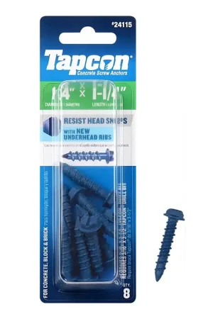 Instant Buy Tapcon 24115 Concrete Screw Anchor, 1/4 in Dia, 1-1/4 in L, Steel, Climaseal, 8/PK