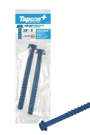 Popular Tapcon+ 50446 Heavy-Duty Concrete Screw Anchor, 3/8 in Dia, 6 in L, Carbon Steel, Blue Climaseal-Coated