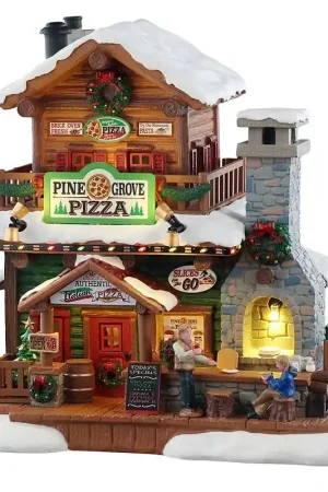Lemax 55322 Christmas Decor, 8.07 in H, Pine Grove Pizza, Resin, LED, Pack of 4 Mega Sale