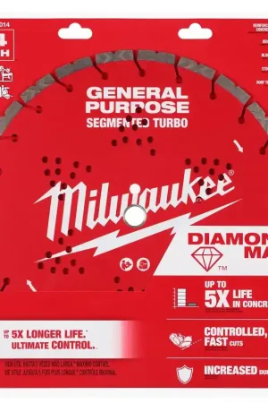 Big Sale Milwaukee DIAMOND MAX 49-93-9014 Turbo General-Purpose Saw Blade, 14 in Dia, 1 in-20 mm Arbor, Segmented Rim