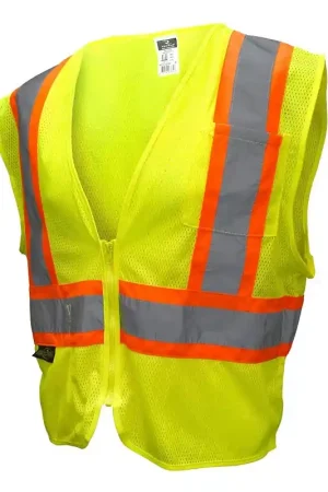 Reduced Price Radwear SV22-2ZGM-3X Economy Safety Vest with Two-Tone Trim, 3XL, Unisex, Fits to Chest Size: 32 in, Polyester, Zipper