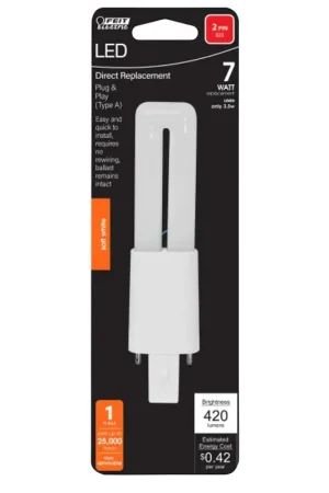Special Discount Feit Electric BPPL7/827/LEDG2/HDRP LED Bulb, Twin Tube, 420 Lumens, 3.5 W, PL Lamp, G23 Lamp Base, Non-Dimmable, 1/PK