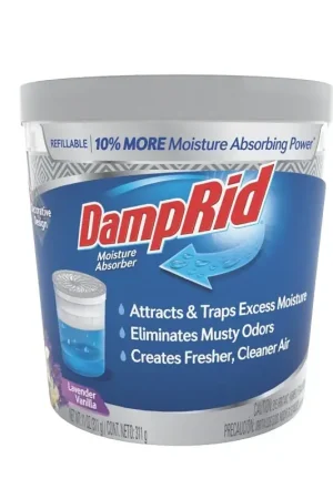 Fan Favorite DampRid FG01LVSB Refillable Moisture Absorber, 11 oz Tub, Solid, Lavender Vanilla