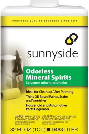 Sunnyside 30332 Mineral Spirit Thinner, Liquid, Mild Petroleum, Solvent, Clear, 1 qt Certified