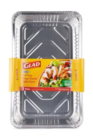Glad BBP21178 Disposable Steam Pan, Aluminum, Silver, 20-1/2 in L, 12-1/2 in W, 2-3/4 in H, Dishwasher Safe: No, Pack of 24 One Day Deal