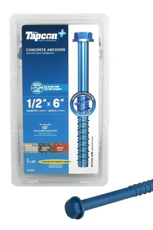 Tapcon 11421 Heavy-Duty Concrete Screw Anchor, 1/2 in Dia, 6 in L Authentic