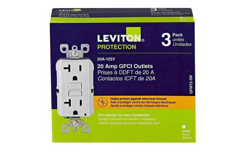 Last Chance Leviton M22-GFNT2-03W Self-Test Slim Outlet, 125 V, 20 A, NEMA: NEMA 5, NEMA 5-20, Duplex, GFCI Socket, White