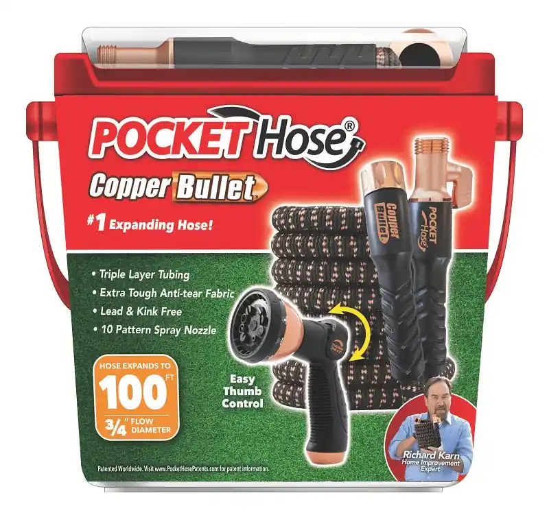 Budget POCKET hose 17193-4 Medium-Duty Expandable Flexible Garden Hose, 100 ft L, Polymer, Black