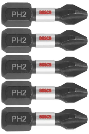 Premium Bosch Impact Tough ITPH2105 Screwdriver Insert Bit, #2 Drive, Phillips Drive, 1/4 in Shank, Hex Shank, Steel, 5/PK