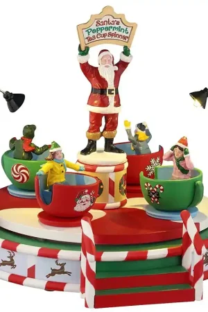 Lemax 54446 Christmas Decor, 6.89 in H, Santa's Peppermint Teacup Spinner, Resin, LED, Pack of 4 Special Discount