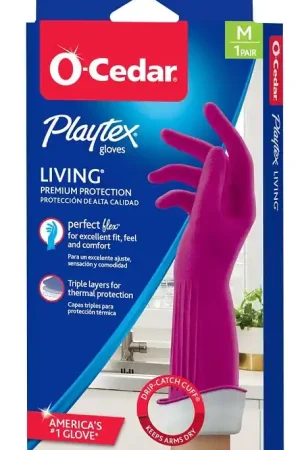 Hassle-Free Returns Playtex Living Series 166119 Reusable Gloves, M, Latex/Neoprene/Nitrile, Gray, Pack of 6