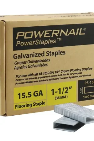 Powernail PowerStaples PS1505 Flooring Staple, 1/2 in W Crown, 1-1/2 in L Leg, 15.5 ga, Carbon Steel, Galvanized/Zinc Next Day Delivery