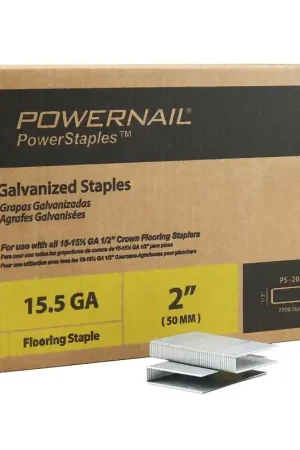 Powernail PowerStaples PS20077 Flooring Staple, 1/2 in W Crown, 2 in L Leg, 15.5 ga, Carbon Steel, Galvanized, 7700/PK Markdown