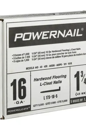 Fast Shipping Powernail PowerCleats L175165 Floor Cleat, 1-3/4 in L, 16 ga, Carbon Steel, L-Shaped Head, Pack of 5