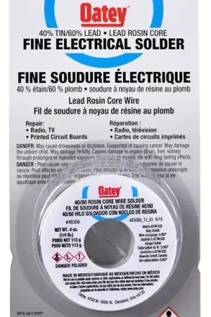 Fan Favorite Oatey 48306 Rosin Core Wire Solder, 113 g Carded, Solid, Silver Gray, 182.22 to 237.78 deg C Melting Point
