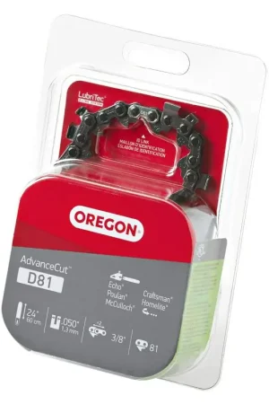 Certified Oregon D81 Chainsaw Chain, 24 in L Bar, 0.05 Gauge, 3/8 in TPI/Pitch, 81-Link