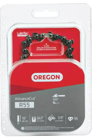 Buy Today Oregon AdvanceCut R55 Chainsaw Chain, 16 in L Bar, 0.043 in, 3/8 in TPI/Pitch, 55-Link