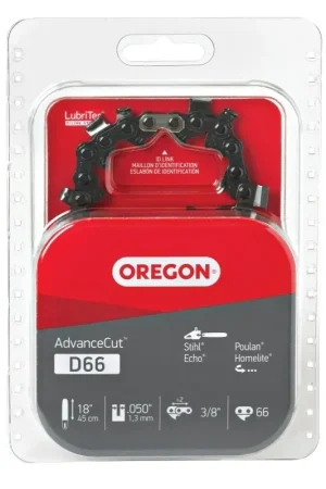 Free Returns Oregon D66 Chainsaw Chain, 18 in L Bar, 0.05 in, 3/8 in TPI/Pitch, 66-Link