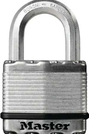Hassle-Free Returns Master Lock Magnum Series M5BLCDHC Padlock, Different Key, 3/8 in Dia Shackle, Boron Carbide Shackle, Steel Body