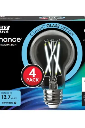 Buy Direct Feit Electric A1960CL950CA/FIL/4 Filament LED Bulb, A19 Lamp, 60 W Equivalent, E26 Medium Lamp Base, Dimmable, Clear