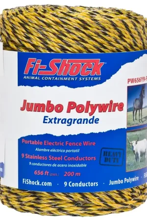 Clearance Zareba Fi-Shock PW656Y9-FS Series Polywire, 656 ft L, 9 Strands, Stainless Steel Conductor, Yellow