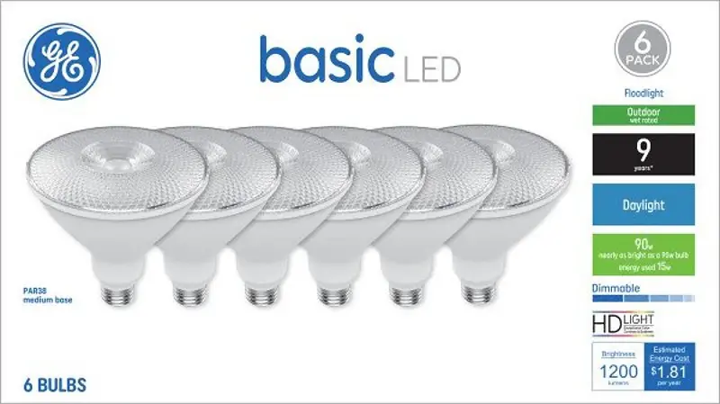 Fan Favorite GE 47849 LED Light Bulb, Spot and Flood, PAR38 Lamp, 90 W Equivalent, E26 Medium Screw-In Lamp Base, Yes, Frosted